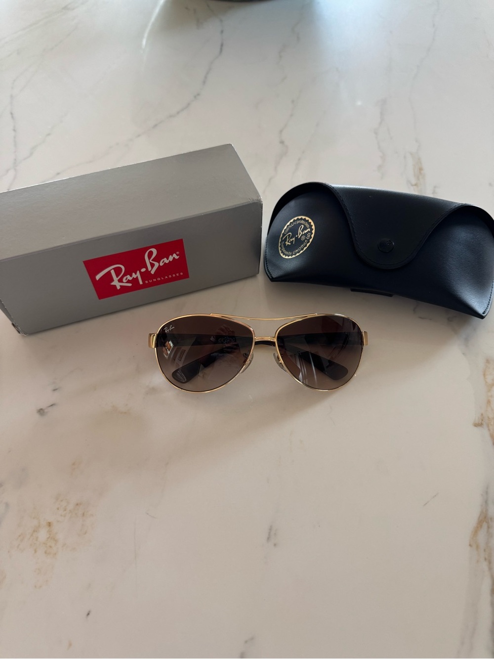 Ray-Ban Women Gold Frame Sunglasses with Brown Gradient Lenses